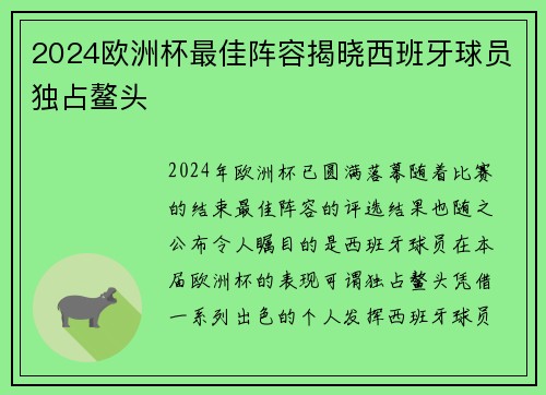2024欧洲杯最佳阵容揭晓西班牙球员独占鳌头